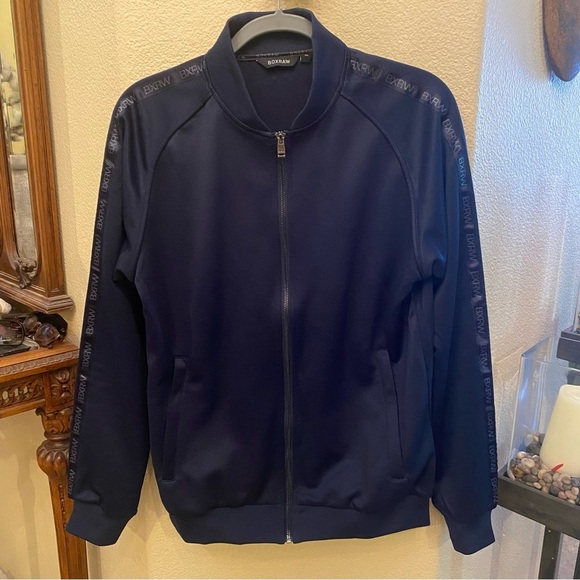 BOXRAW Men Navy Zipped BXRW Strip Sleeves Jacket Size Medium - Picture 1 of 8
